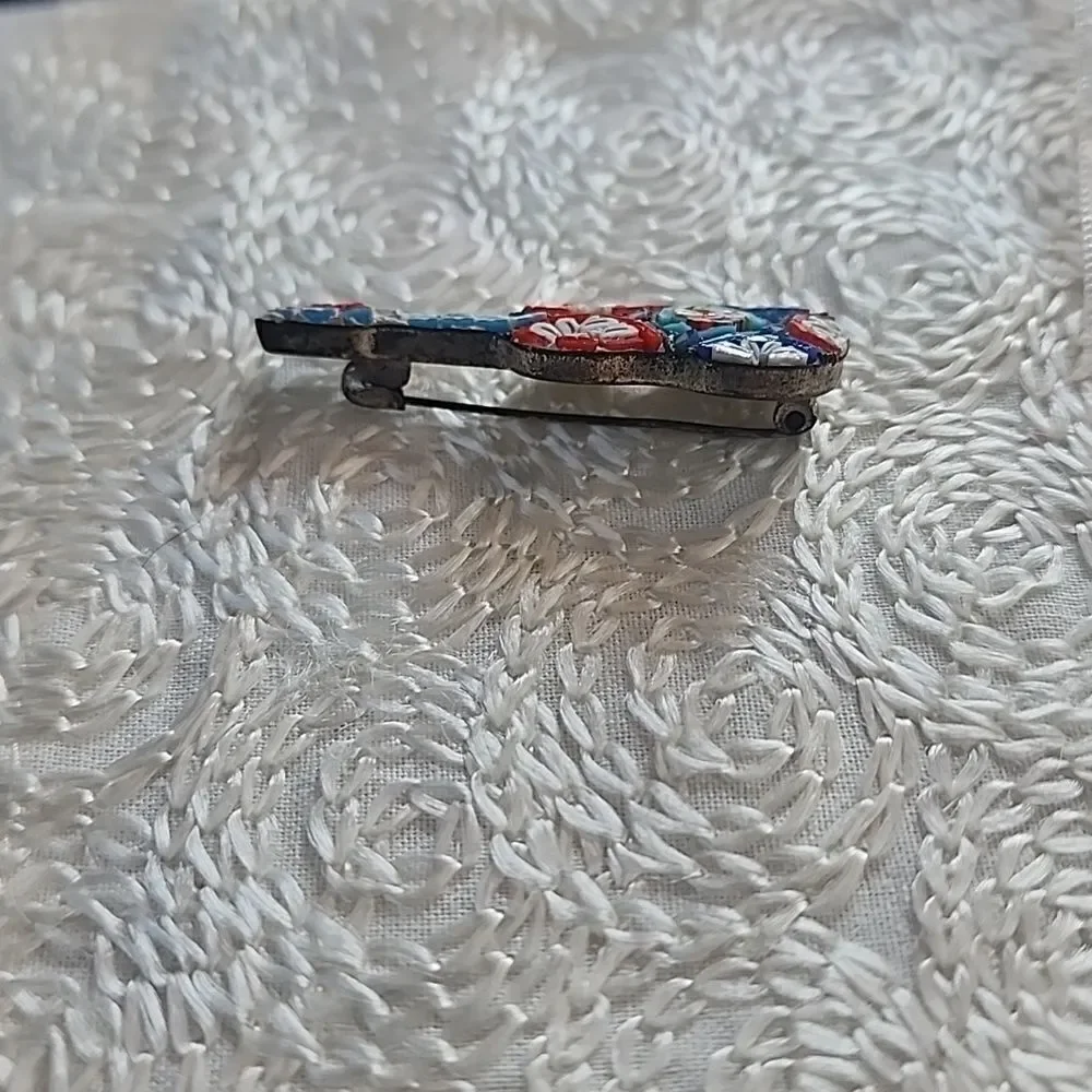 VINTAGE Micromosaic guitar brooch pin Italian Mid Century